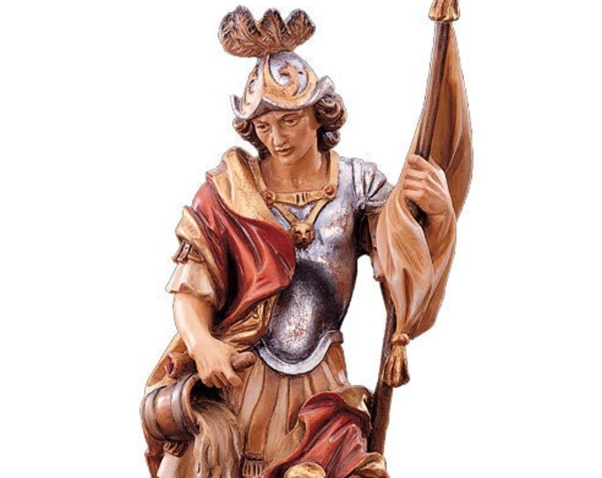Statue of St. Florian carved in wood from Valgardena and decorated by hand of Italian artisan production