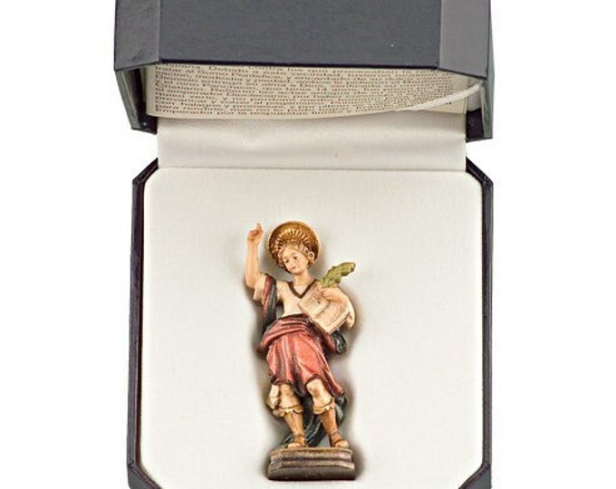 Statue of Saint Pancras with deluxe case carved in Valgardena wood, hand-decorated, Italian artisan production