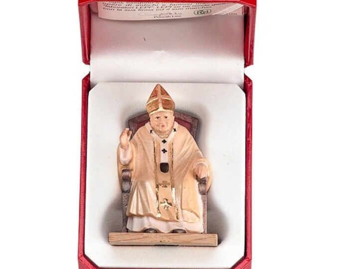 Statue of Pope John Paul II with deluxe case carved in wood from Valgardena and hand-decorated of Italian craftsmanship