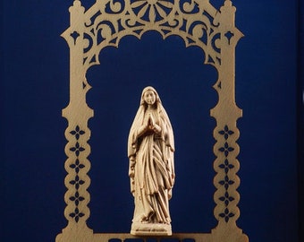 Statue of Our Lady of Lourdes in the niche, carved in valgardena wood decorated by hand of Italian production