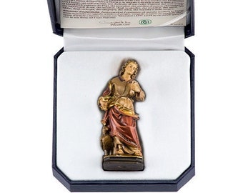 Statue of St. John the Evangelist with deluxe case carved in Valgardena wood, hand-decorated, Italian artisan production