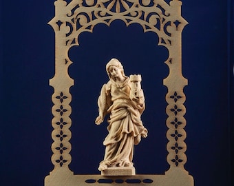 Statue of Santa Barbara in the niche, carved in valgardena wood decorated by hand of Italian production