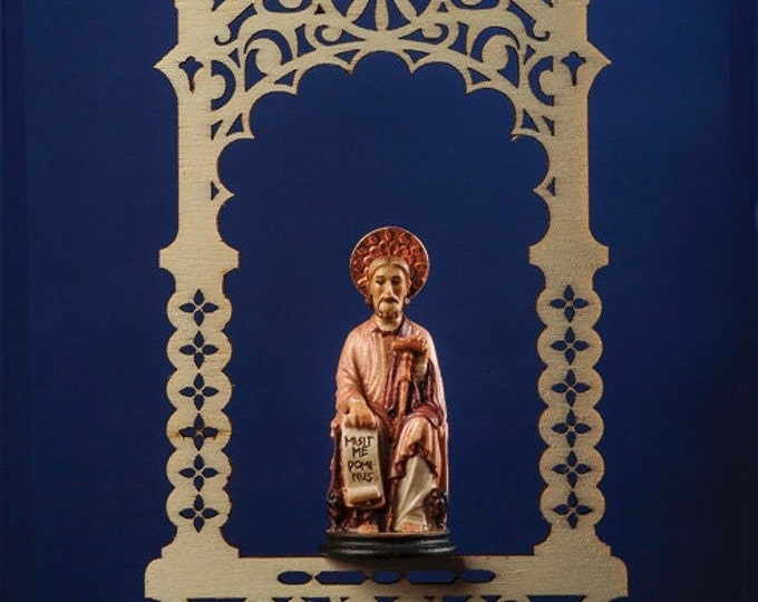 Statue of St. James the Apostle in the niche, carved in wood of valgardena decorated by hand of Italian production