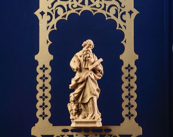 Statue of St. Mark the Evangelist in the niche, carved in wood of valgardena decorated by hand of Italian production