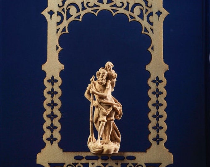 Statue of St. Christopher in the niche, carved in wood of valgardena decorated by hand of Italian production