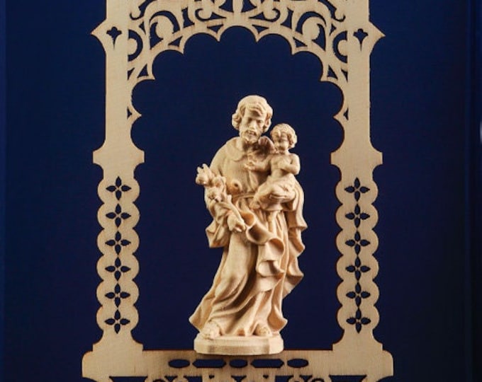 Statue of St. Joseph in the niche, carved in wood of valgardena decorated by hand of Italian production