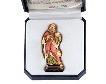 Statue of Saint Paul with deluxe case carved in Valgardena wood, hand-decorated, Italian artisan production.