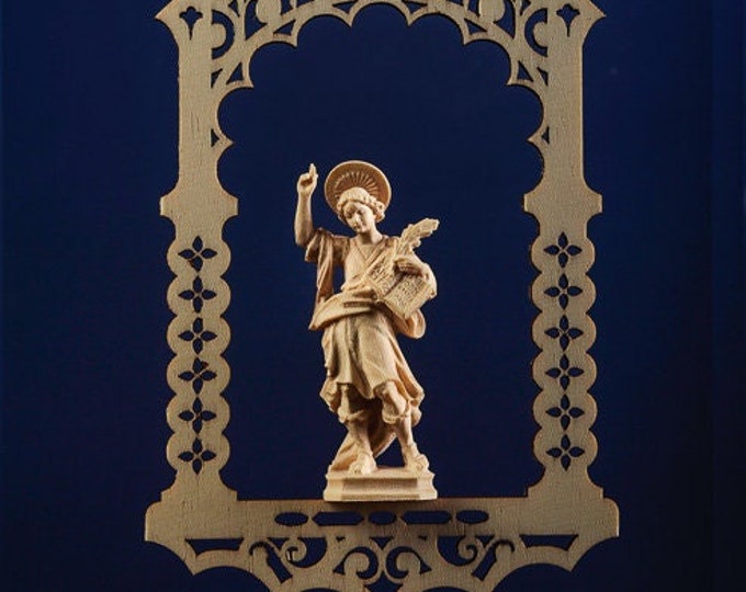 Statue of San Pancrazio in the niche, carved in wood of valgardena decorated by hand of Italian production
