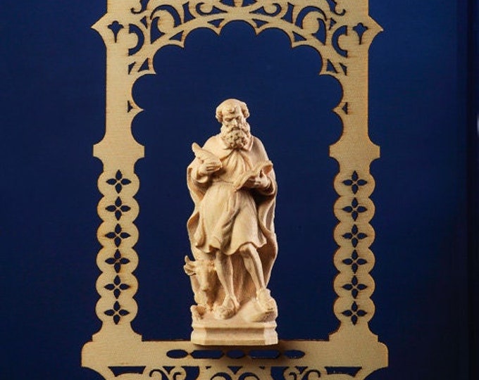 Statue of Saint Luke the Evangelist in the niche, carved in Valgardena wood, hand decorated, Italian production