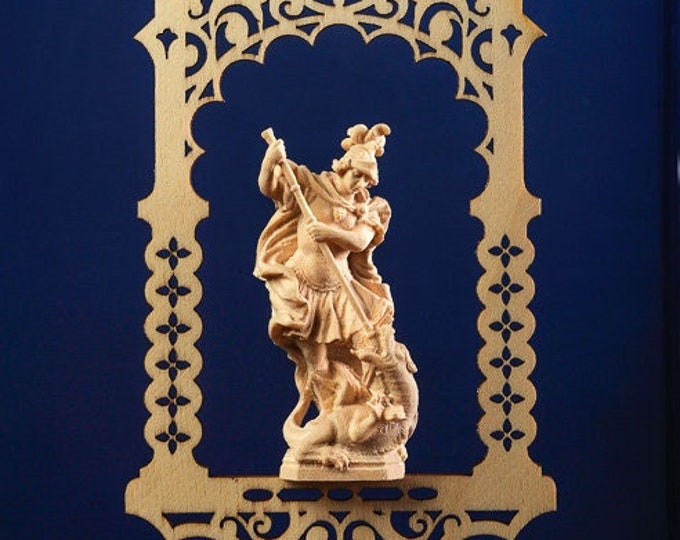 Statue of St. George in the niche, carved in wood of valgardena decorated by hand of Italian production