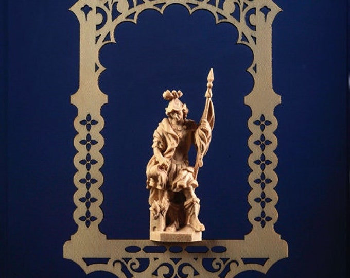 Statue of St. Florian in the niche, carved in valgardena wood decorated by hand of Italian production