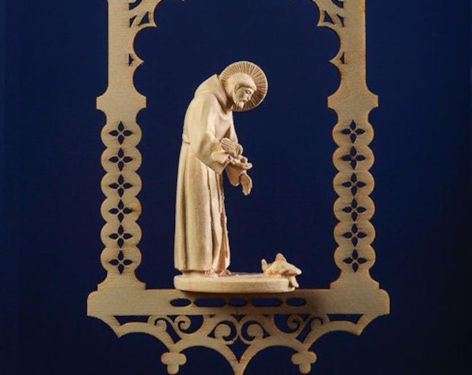 Statue of St. Francis of Assisi in the niche, carved in wood of valgardena decorated by hand of Italian production