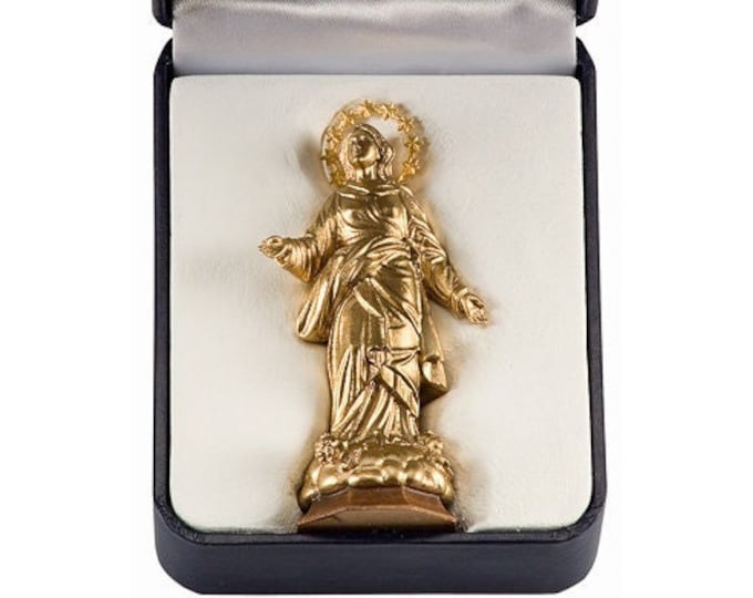 Statue of the Madonna of Milan with deluxe case carved in Valgardena wood hand decorated, Italian artisan production