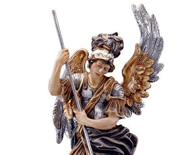 Statue of St. Michael the Archangel carved from Valgardena wood and hand-decorated by Italian craftsmanship