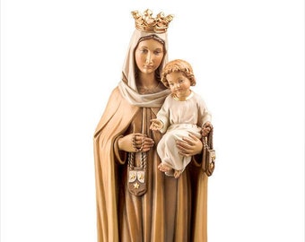 Statue of the Madonna del Carmelo Carmine carved in Valgardena wood and hand-decorated of Italian artisan production