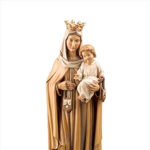 Statue of the Madonna del Carmelo Carmine carved in Valgardena wood and hand decorated, Italian artisan production