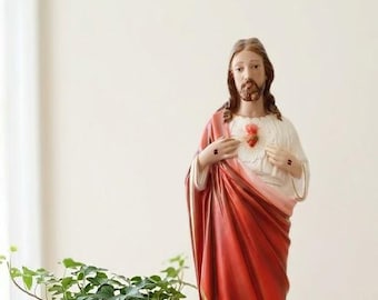Statue of Jesus Sacred Heart cm 40 (15.74 inches) in plaster, hand decorated, Italian artisan production