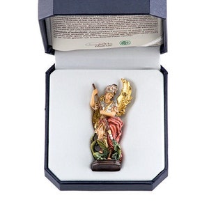 Deluxe statue of St. Michael the Archangel carved in Val Gardena wood decorated by hand of Italian artisan production
