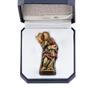 Statue of St. Matthew the Evangelist with deluxe case carved in Valgardena wood decorated by hand of Italian artisan production