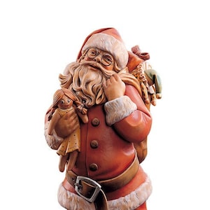 Santa Claus sculpture carved in Valgardena wood and hand decorated, Italian artisan production