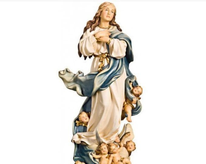 Statue of Our Lady of the Immaculate Conception, Assumption carved in Valgardena wood and decorated by hand, of Italian artisan production