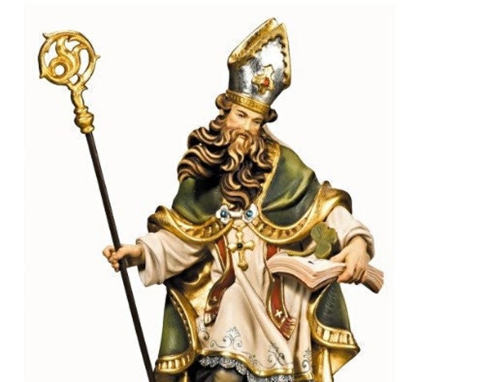 Statue of Saint Patrick carved in Valgardena wood and decorated by hand, of Italian artisan production