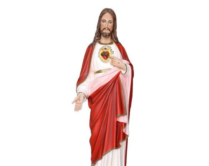 Statue of Jesus Sacred Heart cm 70 (27.55 inches) in hand-decorated resin, painted or glass eyes, handcrafted in Italy