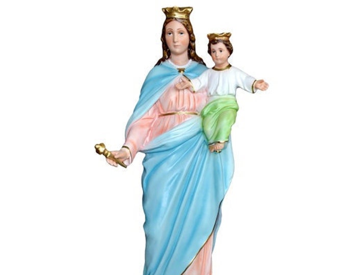 Statue of Our Lady Help of Christians cm 60 (23,62 inches) in hand-decorated resin painted eyes or glass of Italian craftsmanship