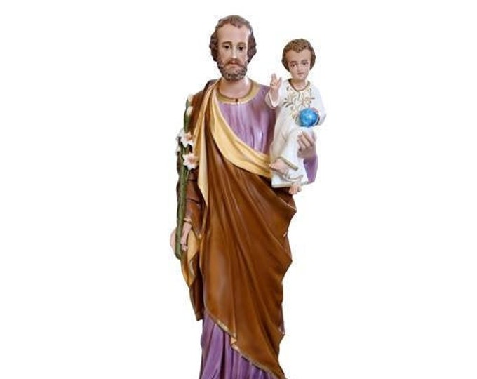 Statue of St. Joseph cm 100 (39,37 inches) hand-decorated resin, painted eyes or glass of Italian production for interiors and exteriors
