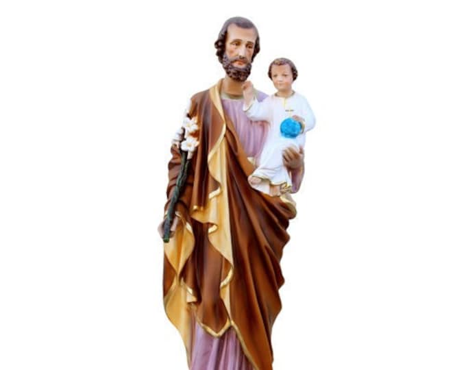 Statue of St. Joseph cm 70 ( 27,55 inches) in hand-decorated resin, painted eyes or glass, of Italian craftsmanship