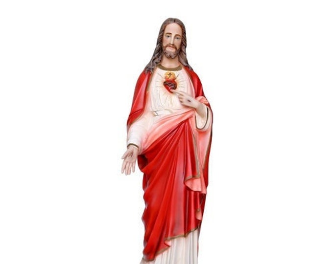 Statue of Jesus Sacred Heart cm 85 (33,46 inches) in hand-decorated resin, painted eyes or glass, of Italian handcrafted production