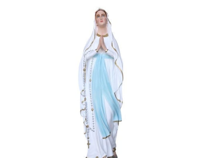 Statue of Our Lady of Lourdes cm 85 (33,46 inches) in hand-decorated resin marble painted eyes or glass, of Italian handcrafted production