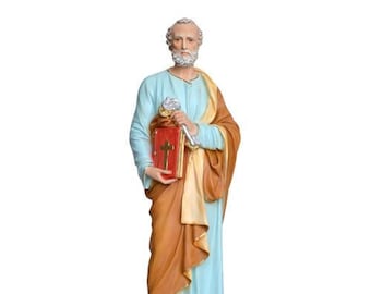 Statue of St. Peter cm 60 (23,62 inches) in hand-decorated resin of Italian artisan production for interiors and exteriors