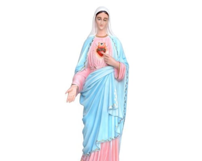 Statue Madonna Sacro Cuore di Maria cm 110 (43,30 inches) in hand-decorated resin, painted eyes or glass, of Italian production