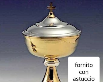 Liturgical pyx for Eucharistic celebration made of silver plated cm 21 (8,26 inches) of Italian artisan production