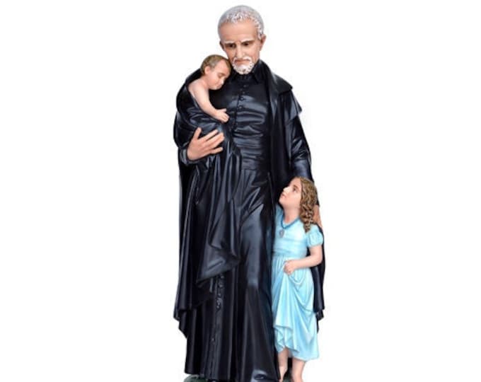 Statue of St. Vincent De Paul cm 110 (43,30 inches) in resin glass decorated by hand of Italian artisan production