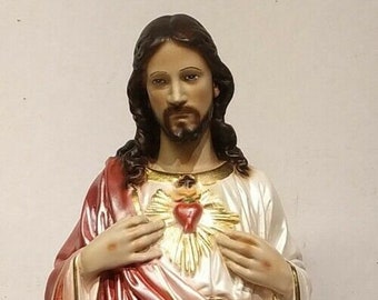 Statue of Jesus Sacred Heart cm 40 (15.74 inches) in pearl resin decorated by hand, Italian artisan production