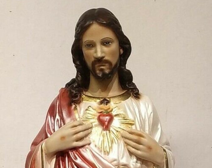 Statue of Jesus Sacred Heart cm 40 (15.74 inches) in pearl resin decorated by hand, Italian artisan production