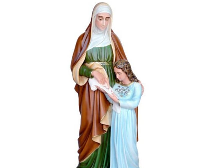 Statue of St. Anne cm 98 (38,58 inches) in resin decorated by hand of Italian artisan production