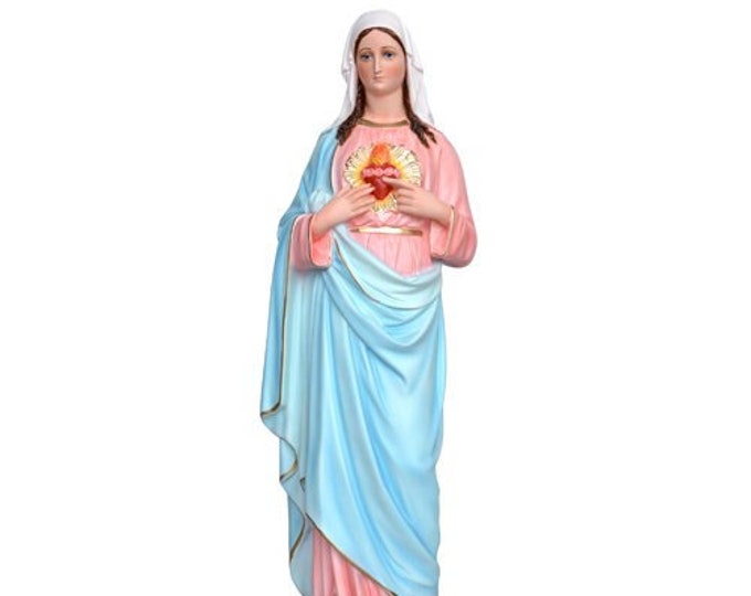 Statue of Our Lady of the Sacred Heart of Mary cm 65 (25,59 inches) in hand-decorated resin, painted eyes or glass, of Italian production