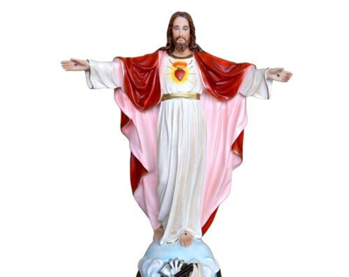 Statue of Jesus Sacred Heart cm 85 (33,46 inches) in hand-decorated resin, painted eyes or glass, of Italian handcrafted production