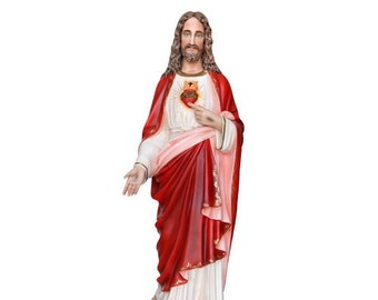 Statue of Jesus the Sacred Heart 110 cm (43.30 inches) in hand-decorated resin, painted or glass eyes, of Italian artisan production