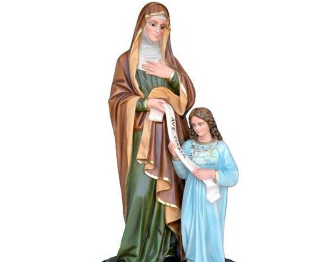 Statue of Saint Anne cm 85 (33.46 inches) in hand-decorated resin, painted or glass eyes, handcrafted in Italy