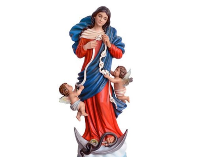 Statue Madonna untying knots cm 100 (39,37 inches) resin hand-decorated eyes painted or glass, of Italian craftsmanship