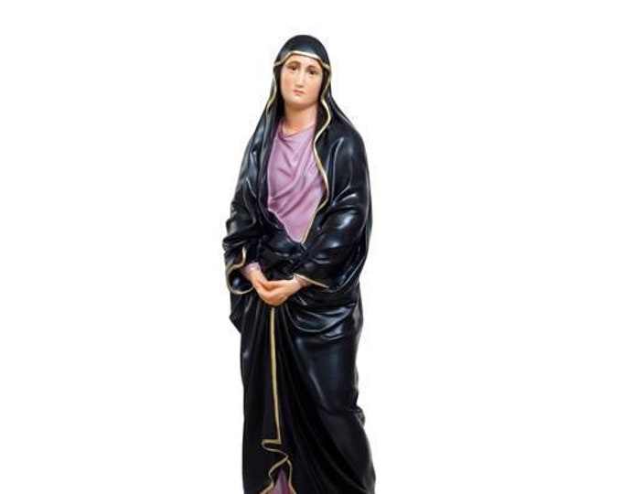 Statue of Our Lady of Sorrows in hand-decorated resin with painted eyes or glass eyes, handcrafted in Italy