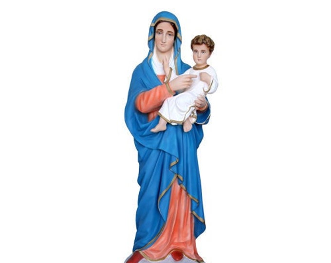 Statue Madonna and child cm 95 (37,40 inches) in hand-decorated resin painted eyes or glass of Italian craftsmanship