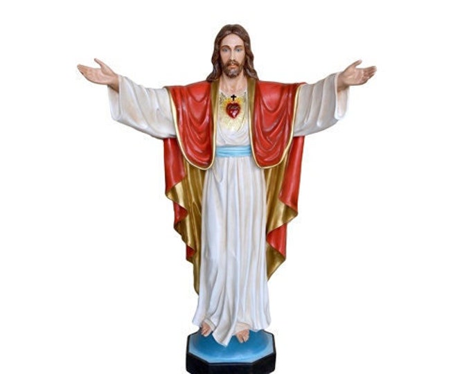 Statue of Jesus Sacred Heart cm 200 (78,74 inches) in hand-decorated resin glass, painted eyes or glass of Italian craftsmanship