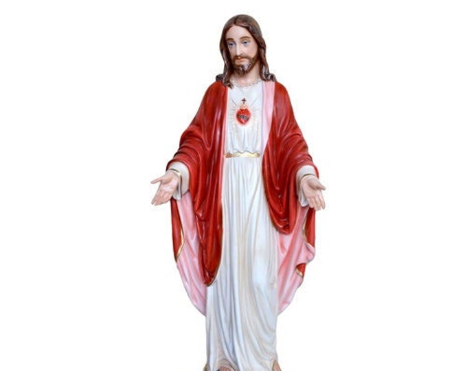 Statue of Jesus Sacred Heart cm 110 (43,30 inches) in hand-decorated resin, painted eyes or glass, of Italian handcrafted production