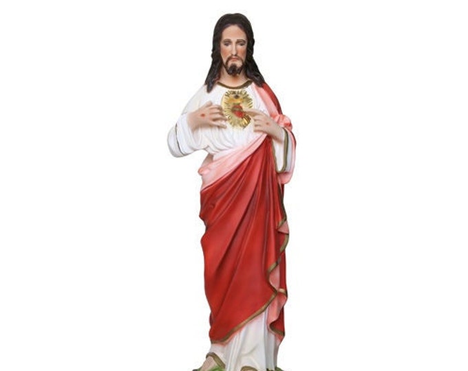 Statue of Jesus the Sacred Heart 61 cm (24.01 inches) in hand-decorated resin, painted or glass eyes, of Italian artisan production