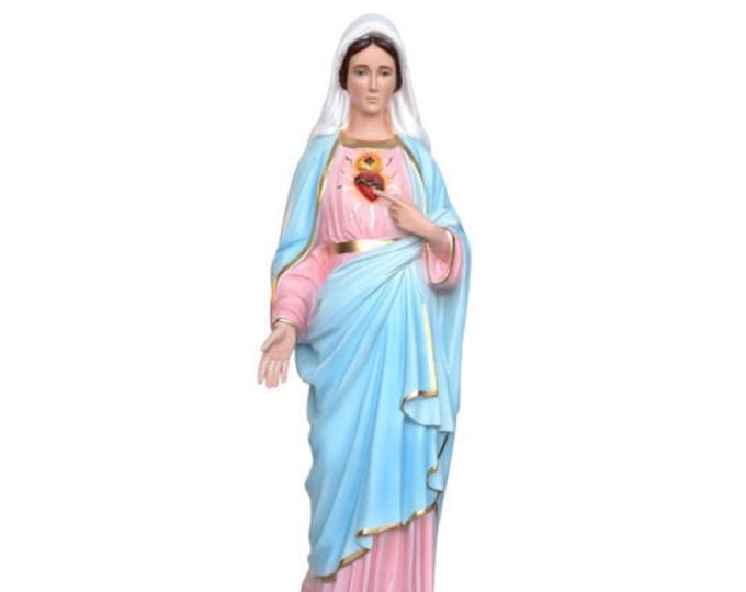 Statue Madonna Sacro Cuore di Maria cm 85 (33,46 inches) in hand-decorated resin, painted eyes or glass, of Italian production